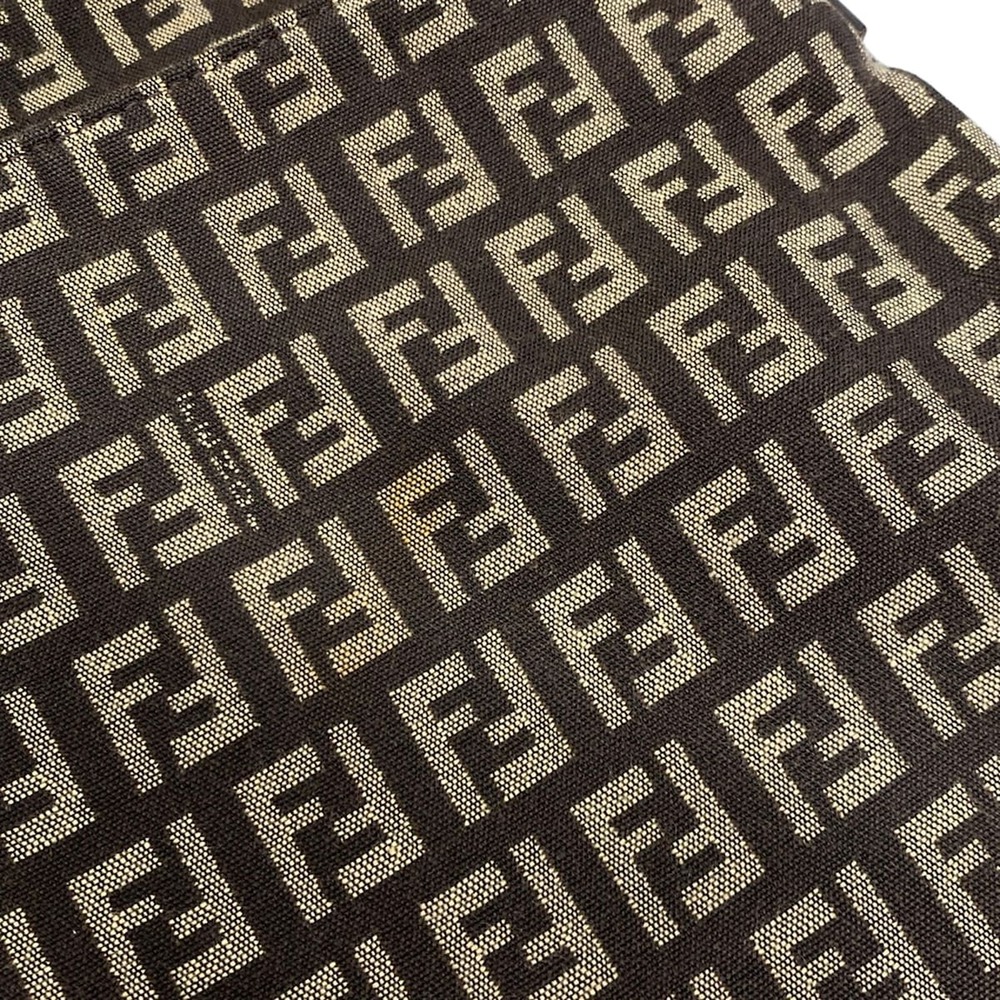 Fendi Zucchino Kamse Pochette Shoulder Bag 8BT075 Dark Brown Beige Jacquard - Picture 14 of 15